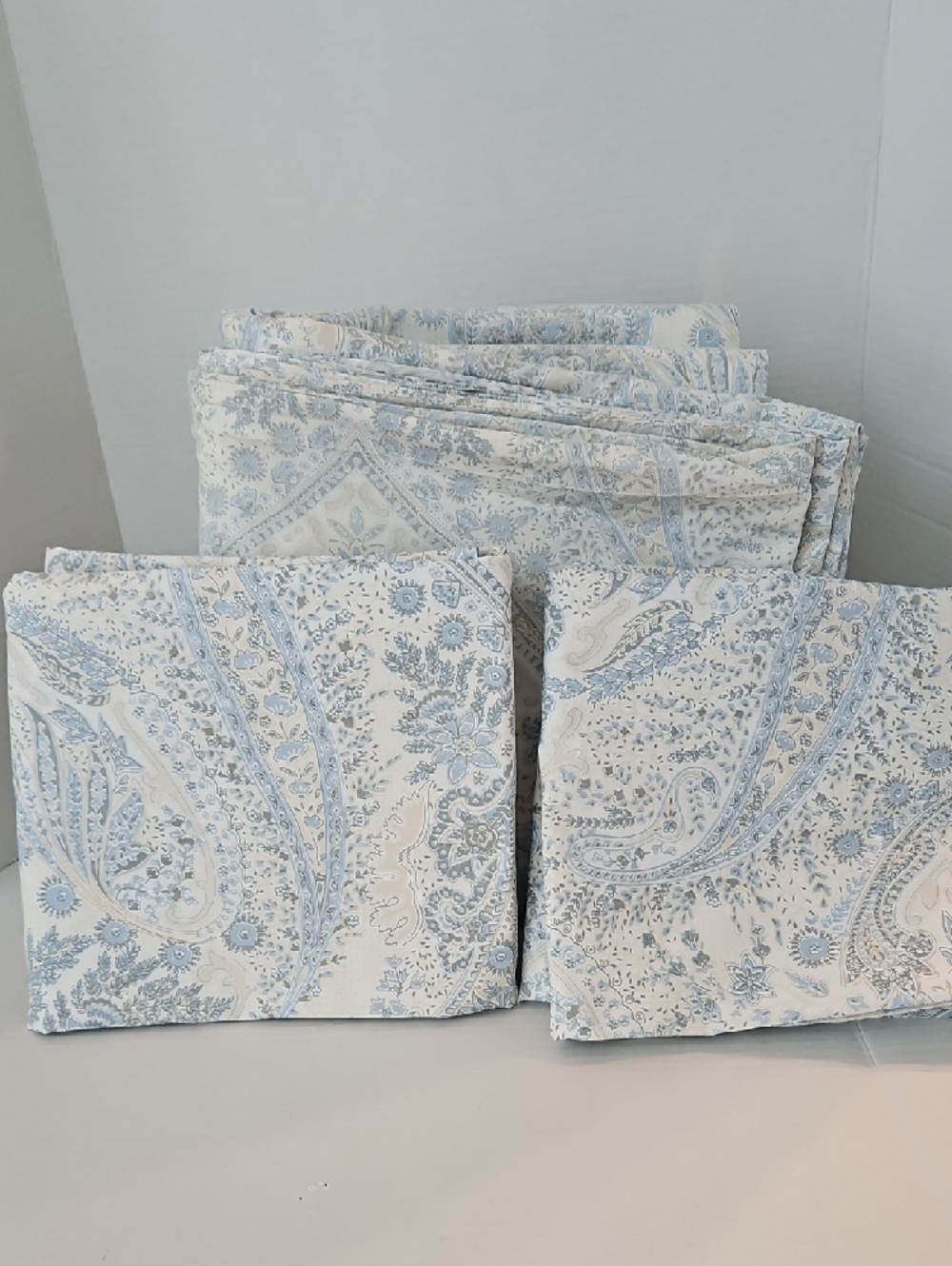Pinzon Light Blue Cream Paisley Cotton King Duvet Pillow Sham Set